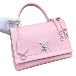 Authentic Louis Vuitton Soft Calfskin Lockme Top Handle Rose Ballerine Pink Bag